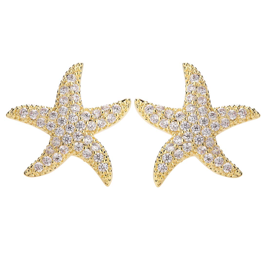 CEYIYAStarfish Stud Earrings for Women - CZ Paved Starfish Stud Earrings - Charm Starfish Earrings Plated in 14k Gold/White Gold
