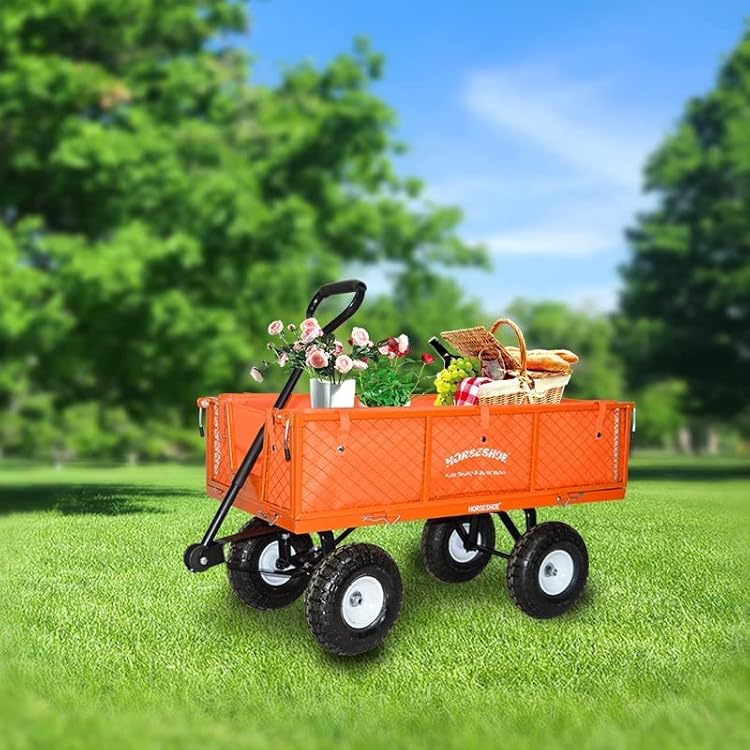 Heavy Duty Steel Mesh Garden Cart Utility Wagon with Flat Free Tire