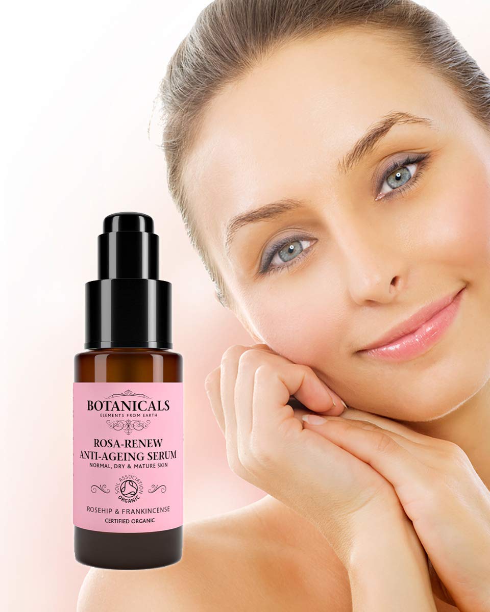 Rosa-Renew Gesichtsserum 鈥� Anti-Aging, pflegende Gesichts-Formel zur Reduzierung von Anzeichen von Alterung, feinen Linien und Falten in trockener oder reifer Haut, Bio-Hagebutte und Weihrauch (30 ml)