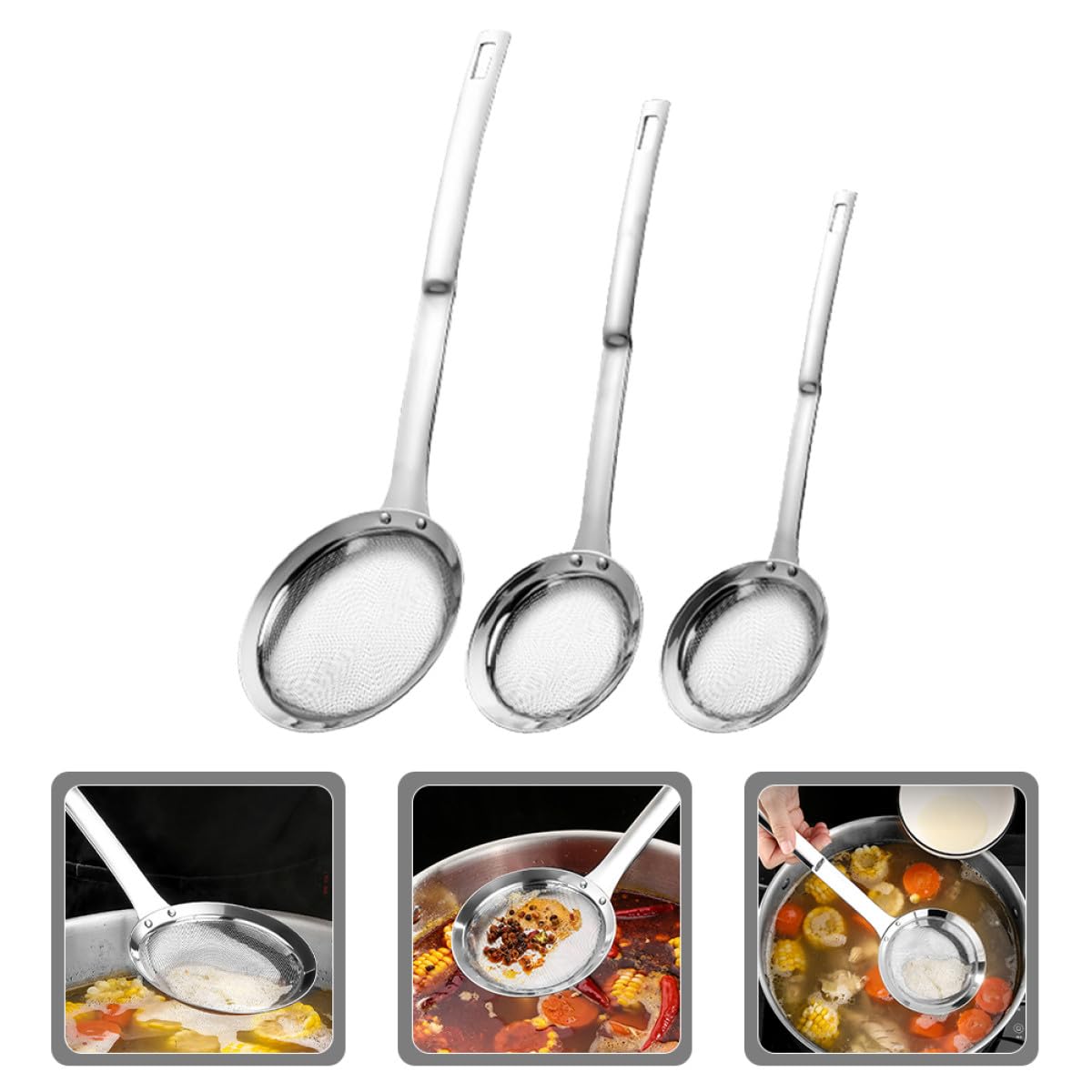 3 Stück Edelstahl Küchensieb Feinmaschiges Siebfilter für Öl und Mehl Silber Feines Edelstahl Lebensmittelsieb für Küche und Backen