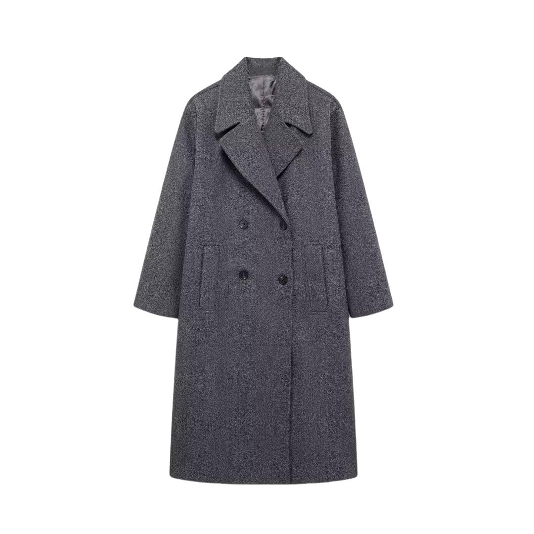 Rebeca De Punto Mujer,Gabardina Larga Cruzada con Solapa De Invierno para Mujer, Beige, Mangas Largas, Solapas con Muescas, Corte Holgado, Chaquetas Cortavientos, Prendas De Vestir Exterio