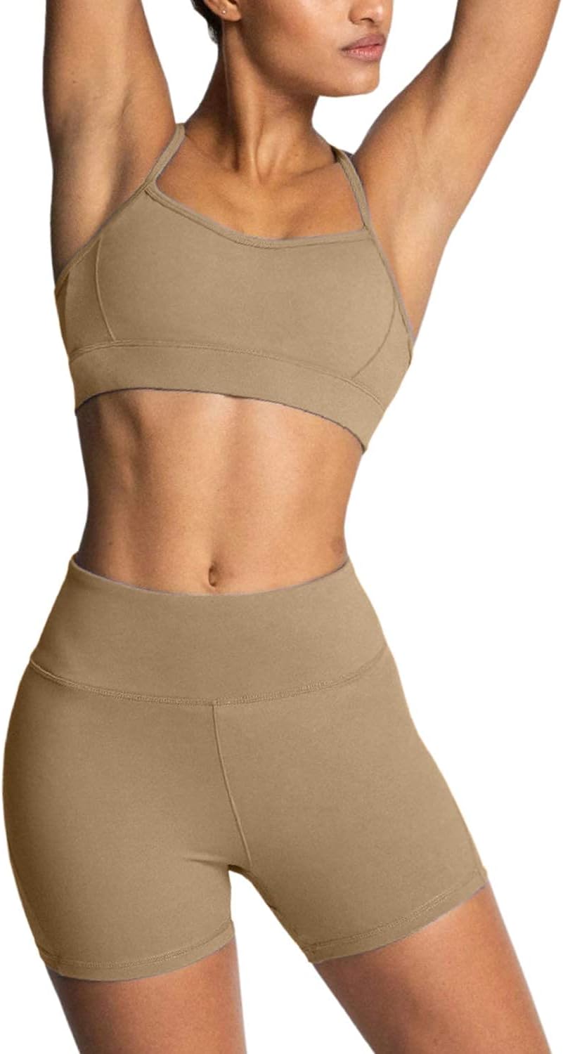 IMEKIS Women's Workout Sets 2 Piece Yoga Outfit High Waisted Biker Shorts Leggings Sports Bra Gym Fitness Clothes Tracksuit - Image 3