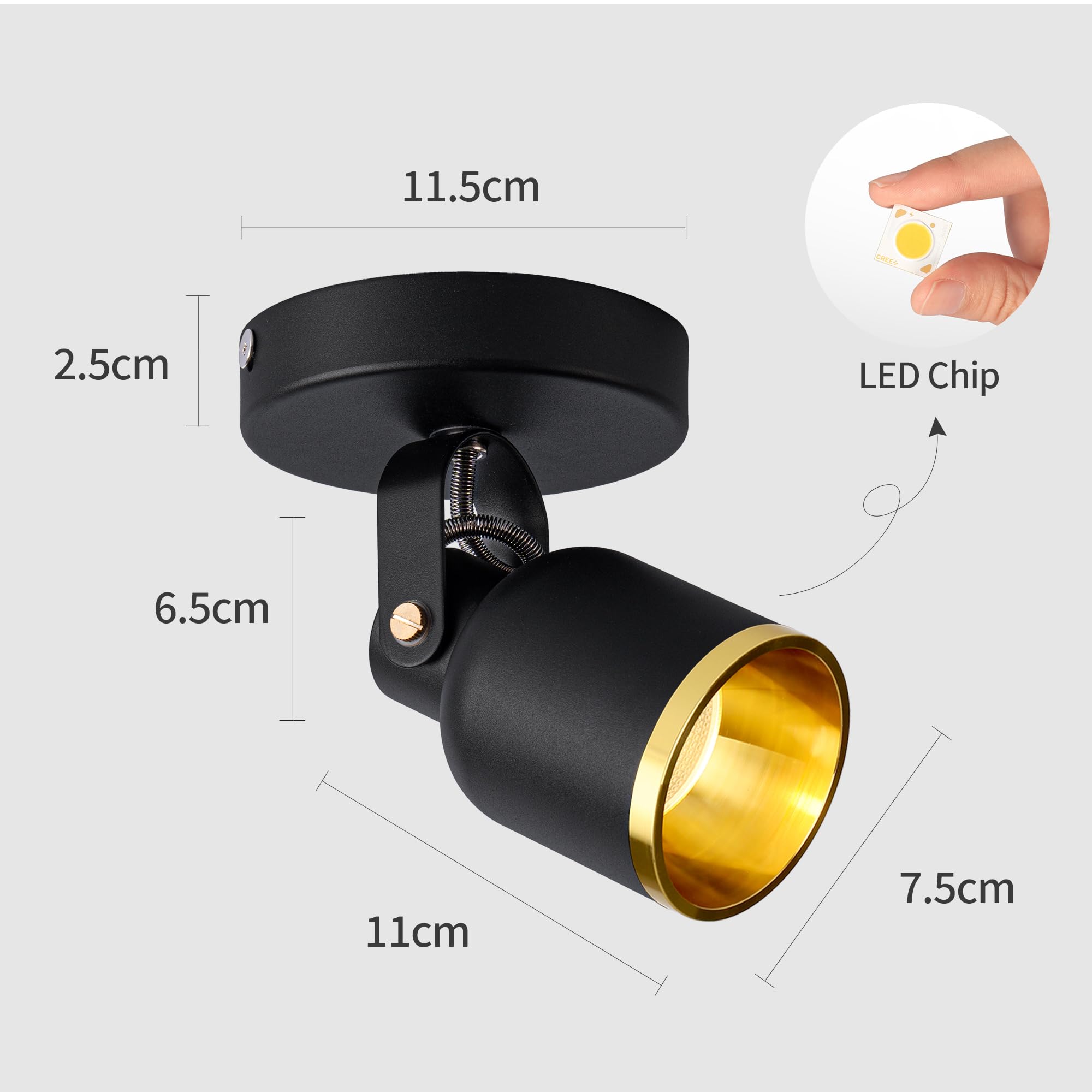 Aisilan 9W GU10 LED Deckenspots, Dimmbar 1 Flammig Schwarz Deckenstrahler Deckenleuchte Wandstrahler Einstellbar Deckenplatz für Kunst Akzent Beleuchtung Licht für Küche Flur Wohnzimmer, 3000K