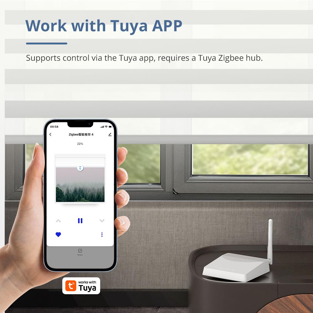 Zigbee Moteur de store pour tube de 17/20/25/28 mm, 800 mAh alimenté par USB, contrôle de groupe, fonctionne avec Alexa/Google Home/HomeKit/Tuya, Tuya Zigbee Hub requis (moteur uniquement)