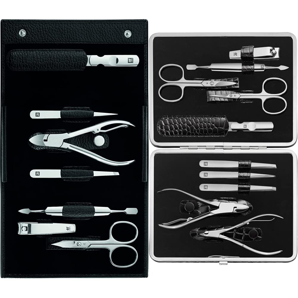 ZWILLING Kit de manucure et pédicure Classic INOX - Kit de voyage - 7 pièces - Noir & 97509-004-0 Classic Inox Étui en Cuir de Vache 10-Pièces Manucure Set, Noir