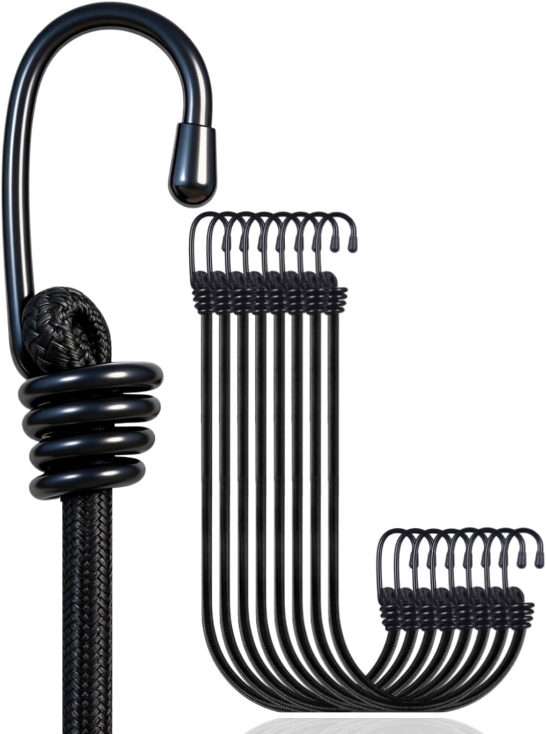 Yuxh Bungee Cords with Hooks 2 Ft Bungie Straps Black Elastic Rope 24 Inch 8 Pcs