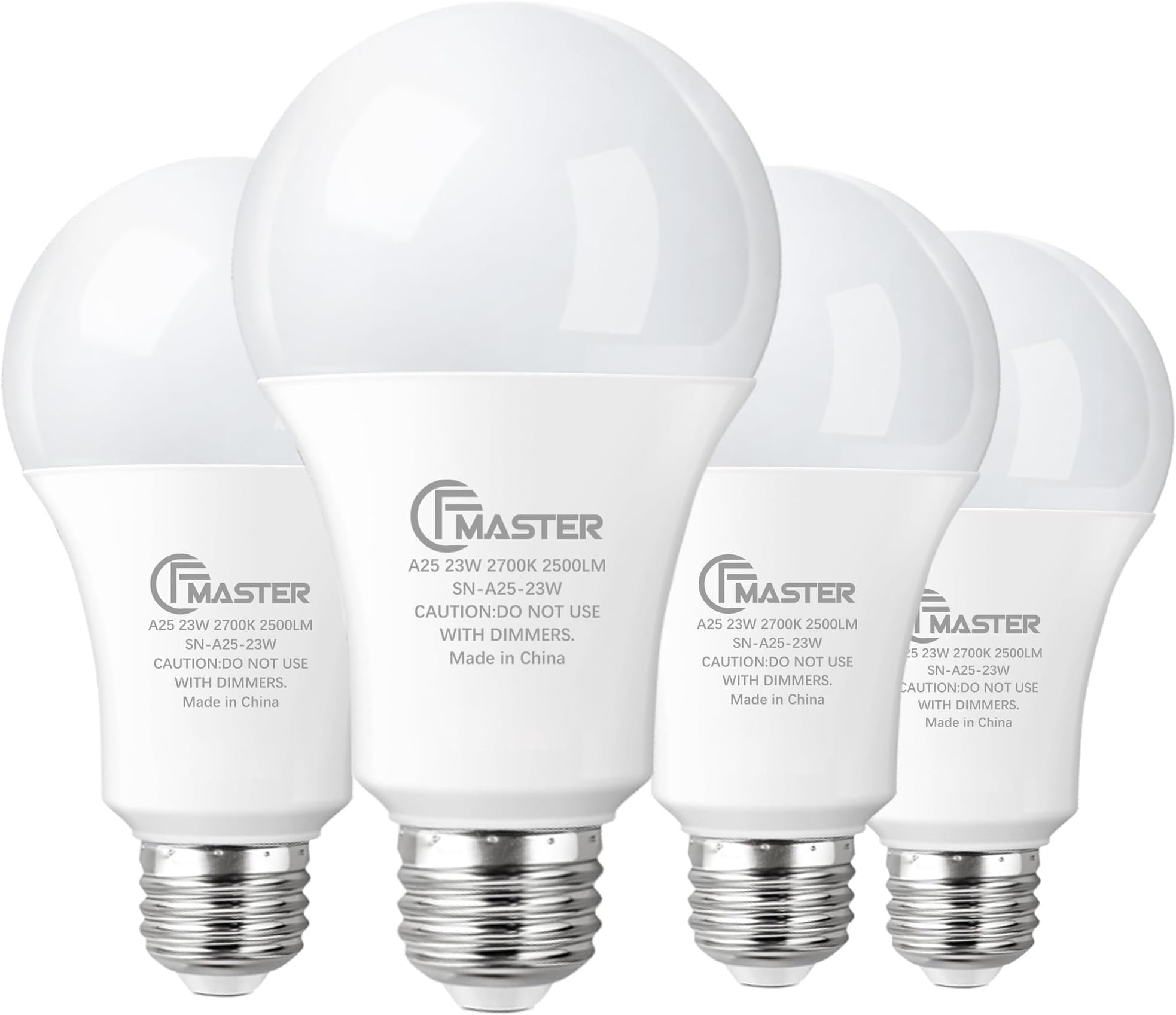 A25 LED Light Bulb, 150W-200W Equivalent Light Bulbs, 23W 2700K Warm White, 2500 Lumens, Non-Dimmable LED Bulb, E26 Standard Base for Indoor and Outdoor, ETL Listed, 4-Pack