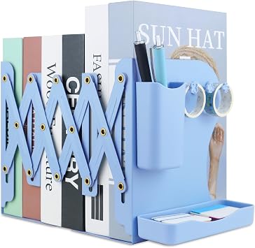 Heavy Duty Bookends Adjustable Book End, Desk Book Holder for Shelves, Book Organizer for Desk, Suitable for Office Home School 19.69 inches Max Light Blue