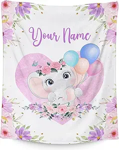 Personalized Elephant Blanket Gifts with Name - 30"x40" Cute Throw for Women Girls - Purple Soft Fuzzy Blankets for Couch & Office