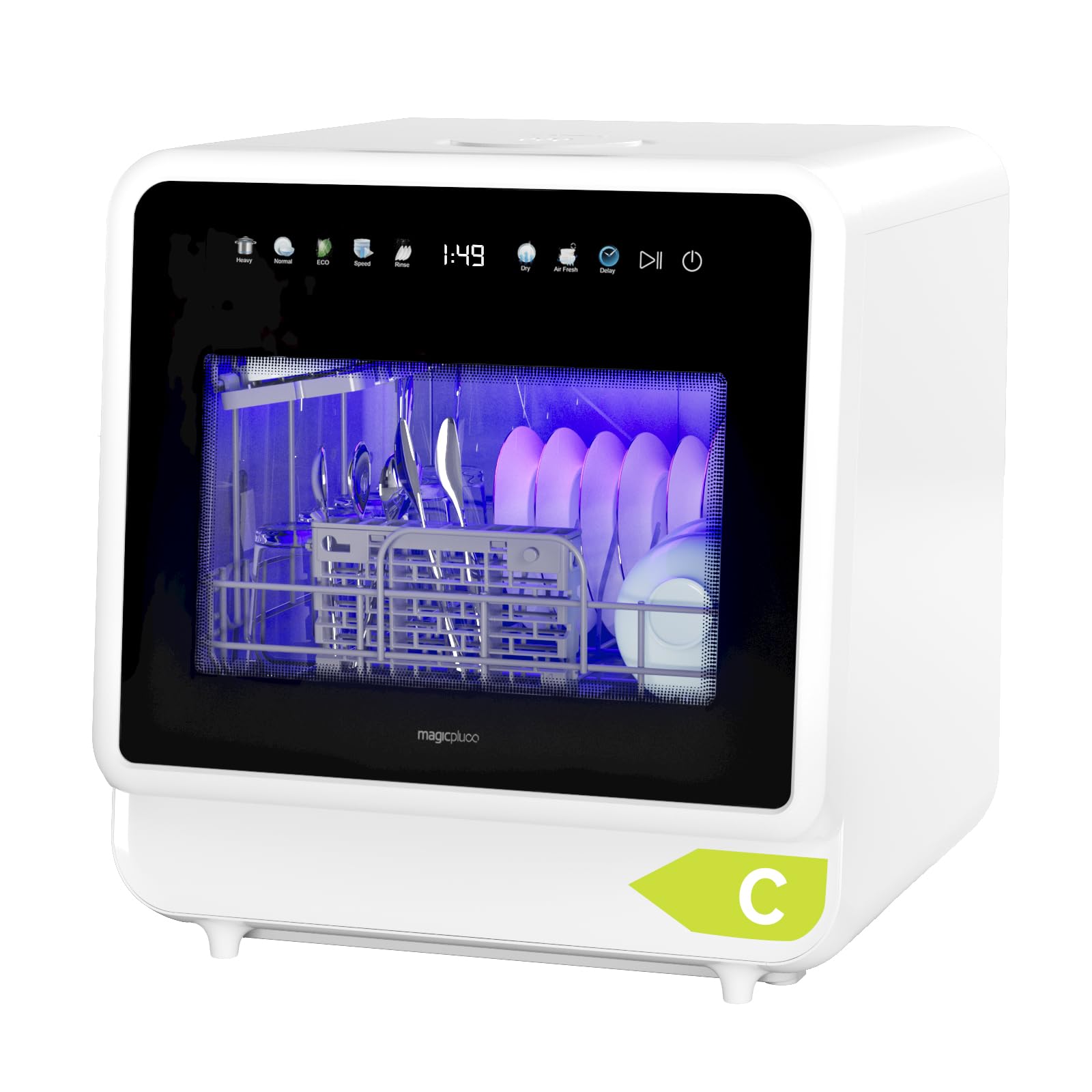 magicplux Mini Geschirrspüler ohne Wasseranschluss, Tischgeschirrspüler mit Farb-Touchscreen, Kleine Spülmaschine mit 3 Sprüharme, 5 Gedecke, 5+3 Programme, Energieklasse C