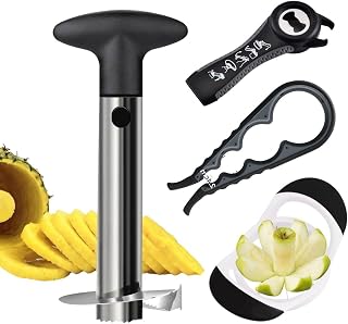 4-in-1 Kitchen Tool Set – Pineapple Cutter, Apple Slicer, Jar Opener & Bottle Opener – Durable Stainless Steel Fruit & Jar Tools – Easy to Use, Rust-Resistant, Dishwasher Safe