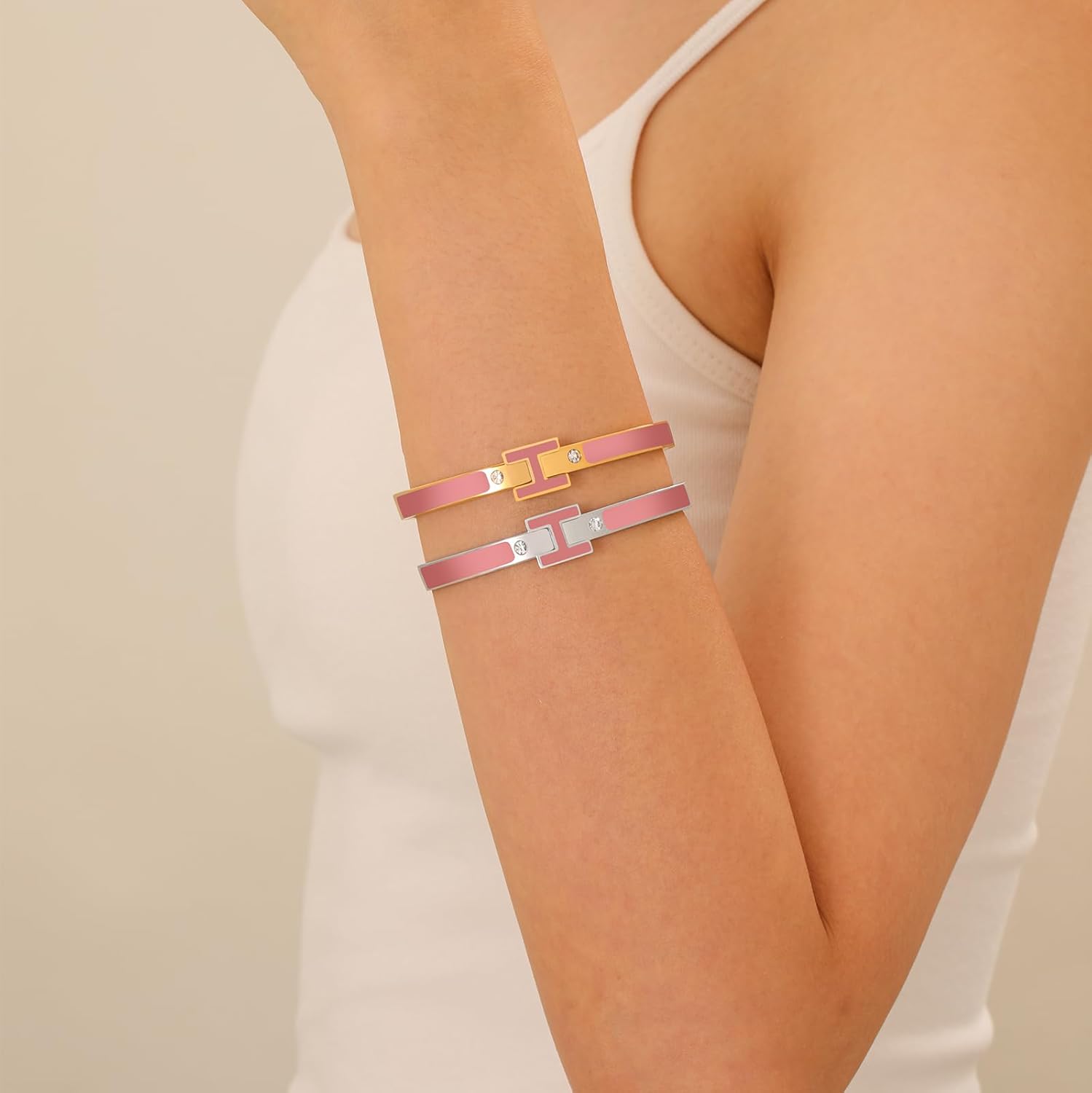 Gold H Bracelets for Women, 18K Gold Plated Bangle Bracelets Dainty Non Tarnish Bracelet Jewelry Christmas Mothers Day Gifts for Women - Image 2