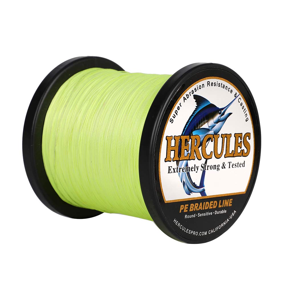 HERCULES Braided Fishing Line 500m 547yds 6lbs-100lbs Pe 4 Strands (Fluorescent Green 100lb/45.4kg 0.55mm) — image 1