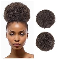 Vista 10 de Extensión de cola de caballo afro con cordón, corta sintética afro rizada para cabello natural, clip de cabello rizado con cordón, moño