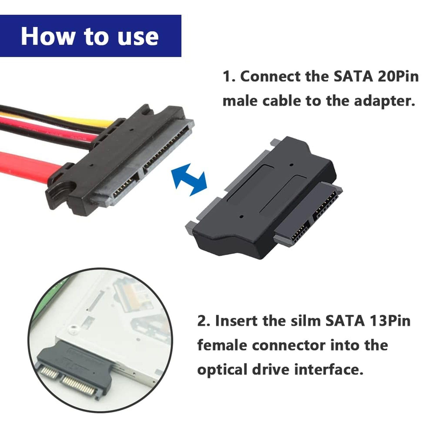 Cavo Adattatore SATA Slim-line 13 Pin A SATA 7 Pin + Molex 4 Pin – 12 Pollici, Rosso, Kablenation