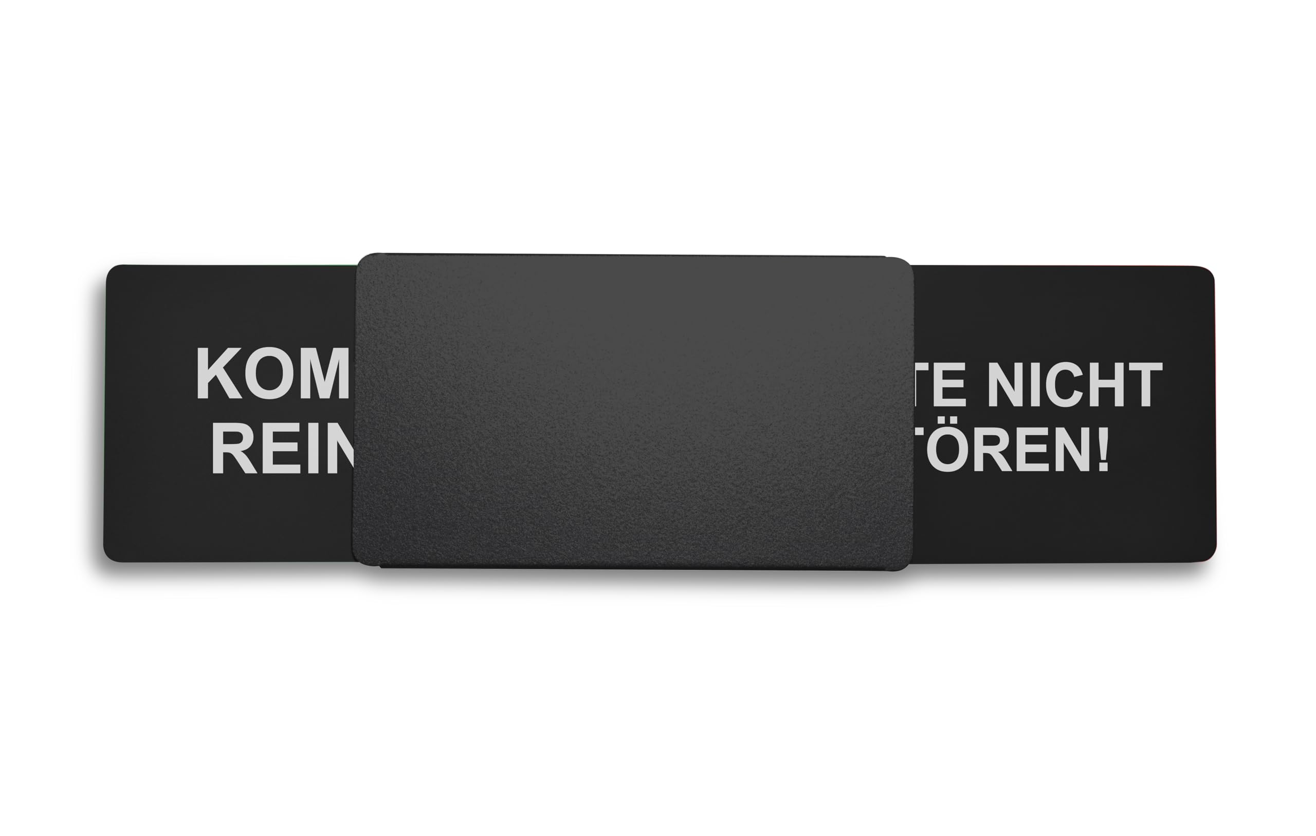 Letrero libre/ocupado estilo: KOMM REIN/POR FAVOR NO ESFUERA (negro) 175 x 50 mm – Diseño fabricado en Alemania – Texto grabado – Cartel sin marco con deslizador de metal – 2 almohadillas adhesivas de