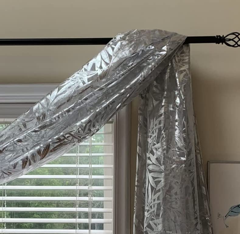 Window Scarf Valance Foil Print Metallic Bamboo Sheer Scarf 6 Yard (LT Green Sheer/Silver Leaf, 216L X 50W) - Main Image