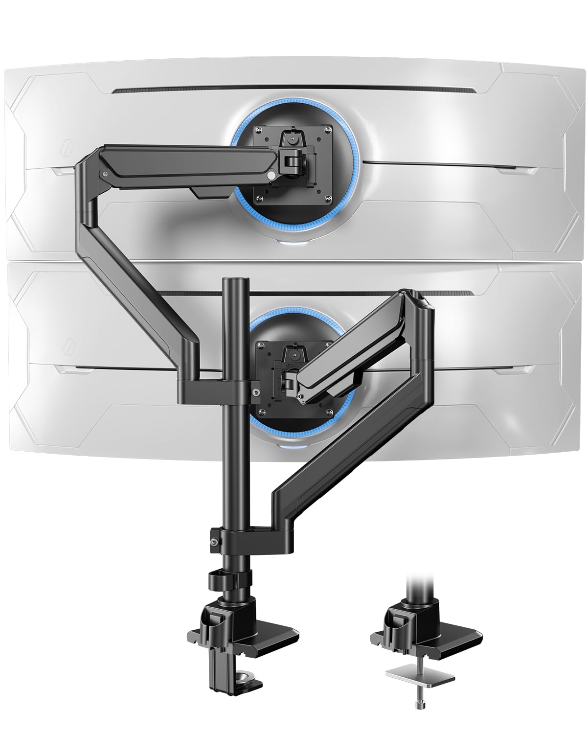 Double Bras pour écrans 17-40 Pouces, à gaz, Mouvement Complet | Design ergonomique, alignement précis, stable & robuste, gain de place, 12 kg par bras, VESA 75/100, Noir