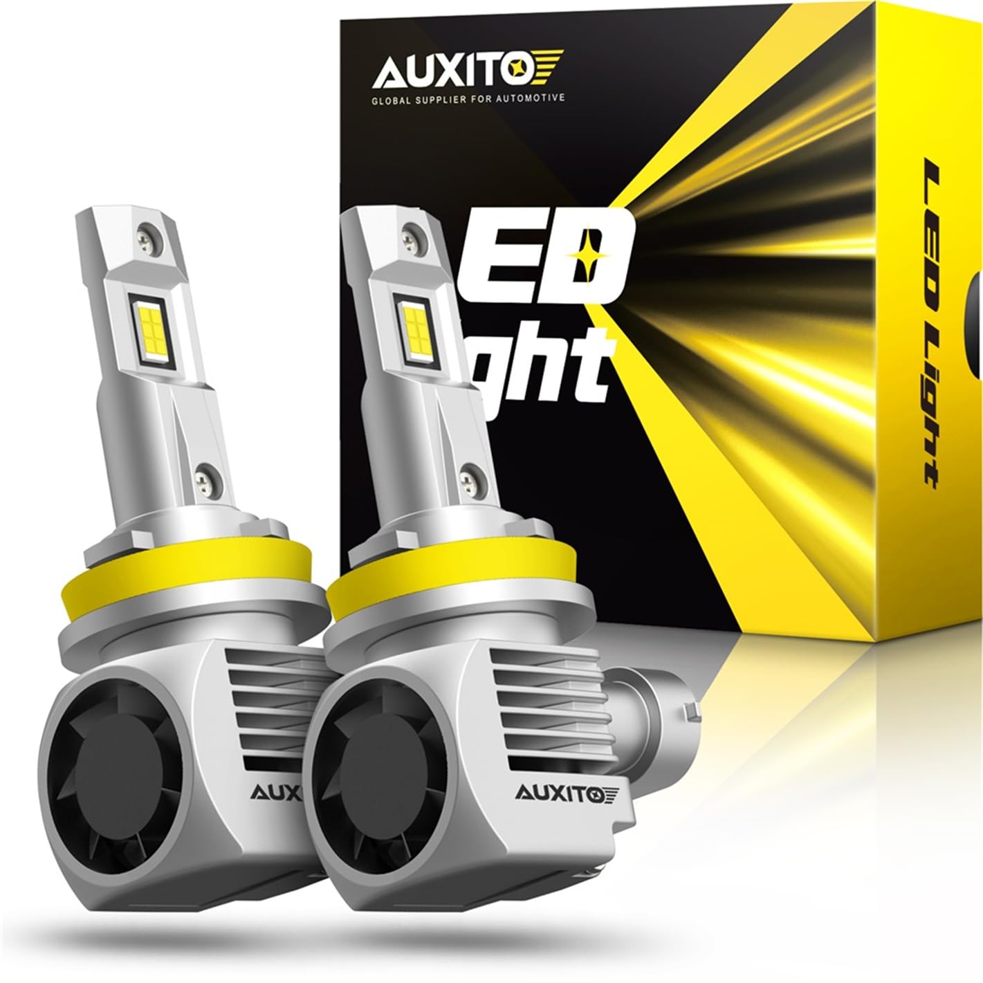 AUXITO H11L Light Bulbs, 900% Brightness, 6000K Cool White Light, 360° Illumination H9 H8 Bulb, Easy Installation (Pack of 2)