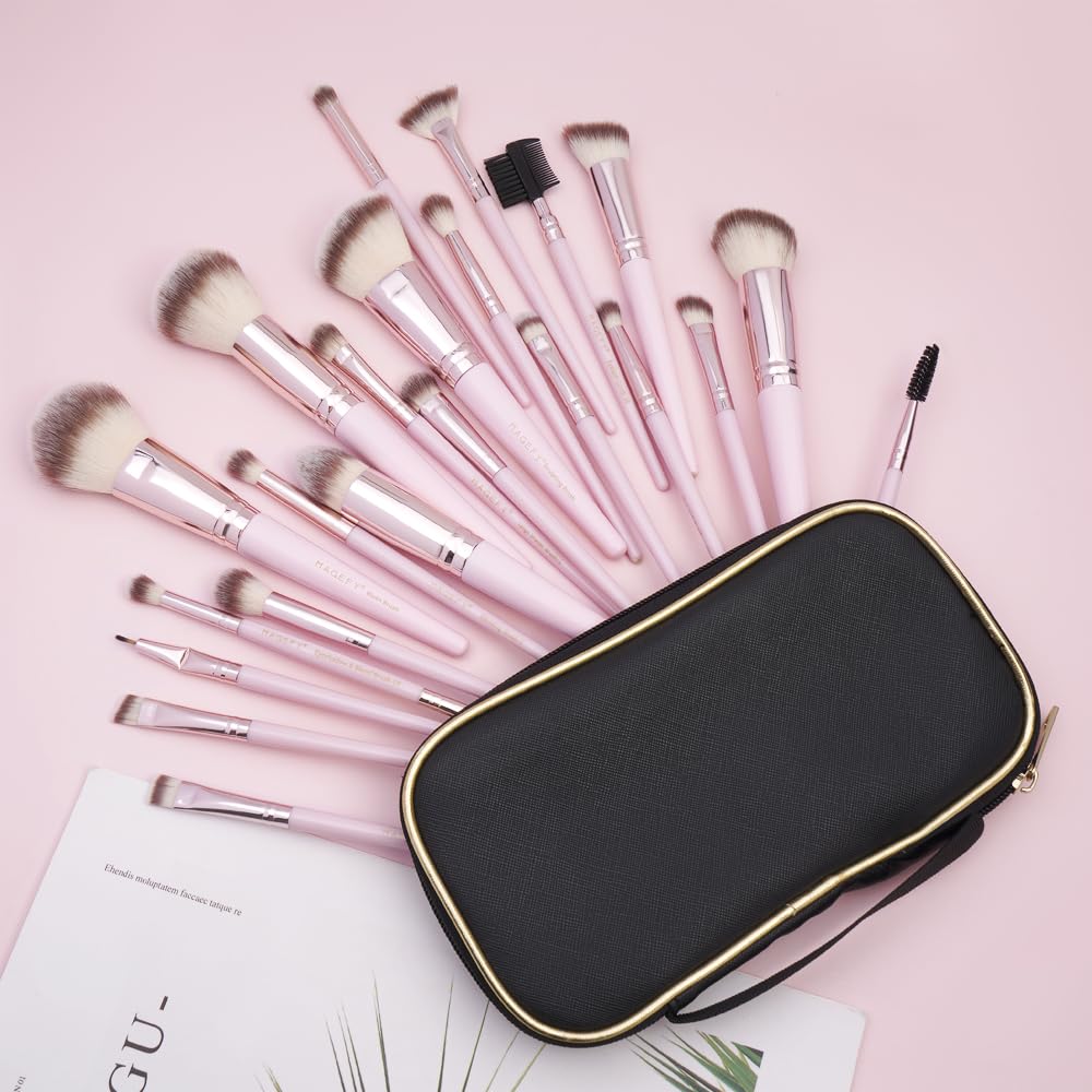 MAGEFY - Set di 22 pennelli da trucco, professionali, con manico in legno, pennelli per fondotinta, correttore, cipria, viso, occhi, kit di pennelli (oro rosa)