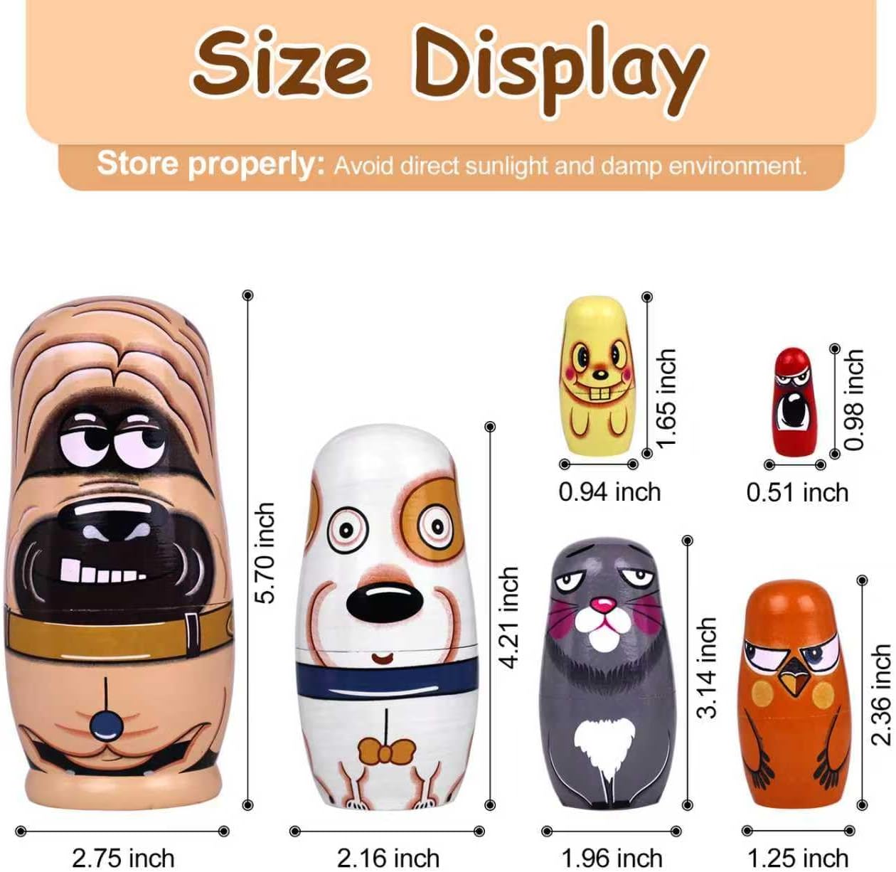 Nesting Dolls, Animal Nesting Easter Eggs Toys, Wooden Matryoshka Dolls for Kids (Cute Dog)