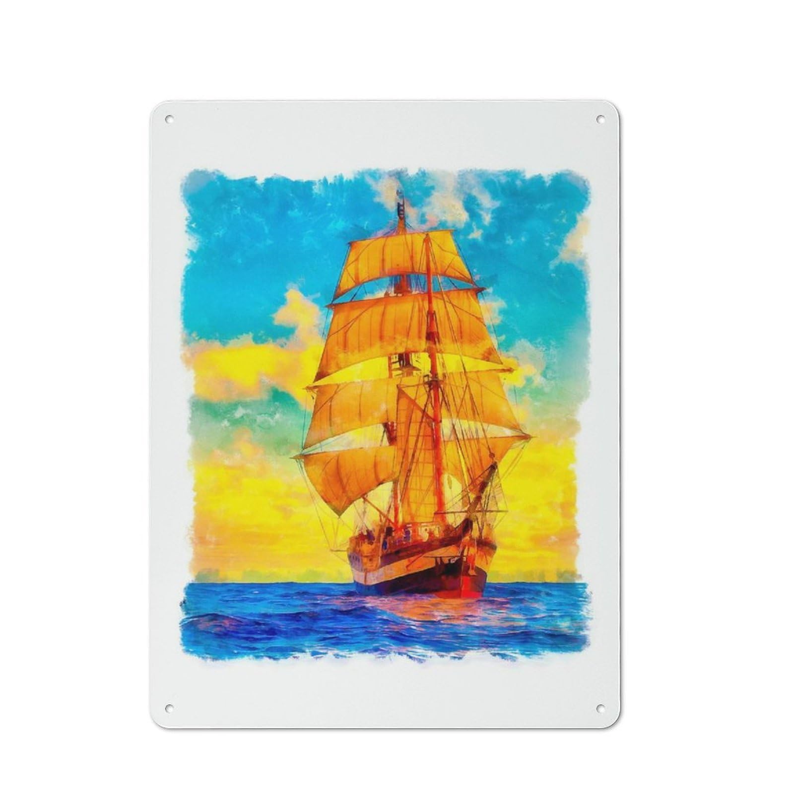Junmoney Sailboat Riding The Waves Farmhouse Metal Sign With Design 40X30cm, Rustic Farmhouse Wall Decor For Farmhouse Kitchen, Pantry Or Dining Area
