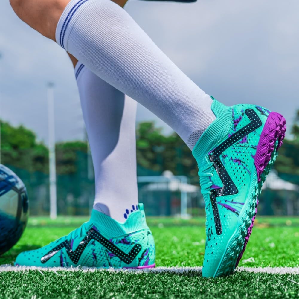Scarpe da Calcio Unisex TF Interno/Prato Artificiale - Media Alte con Lacci, Maglia Leggera e Traspirante, Tacchetti Antiscivolo