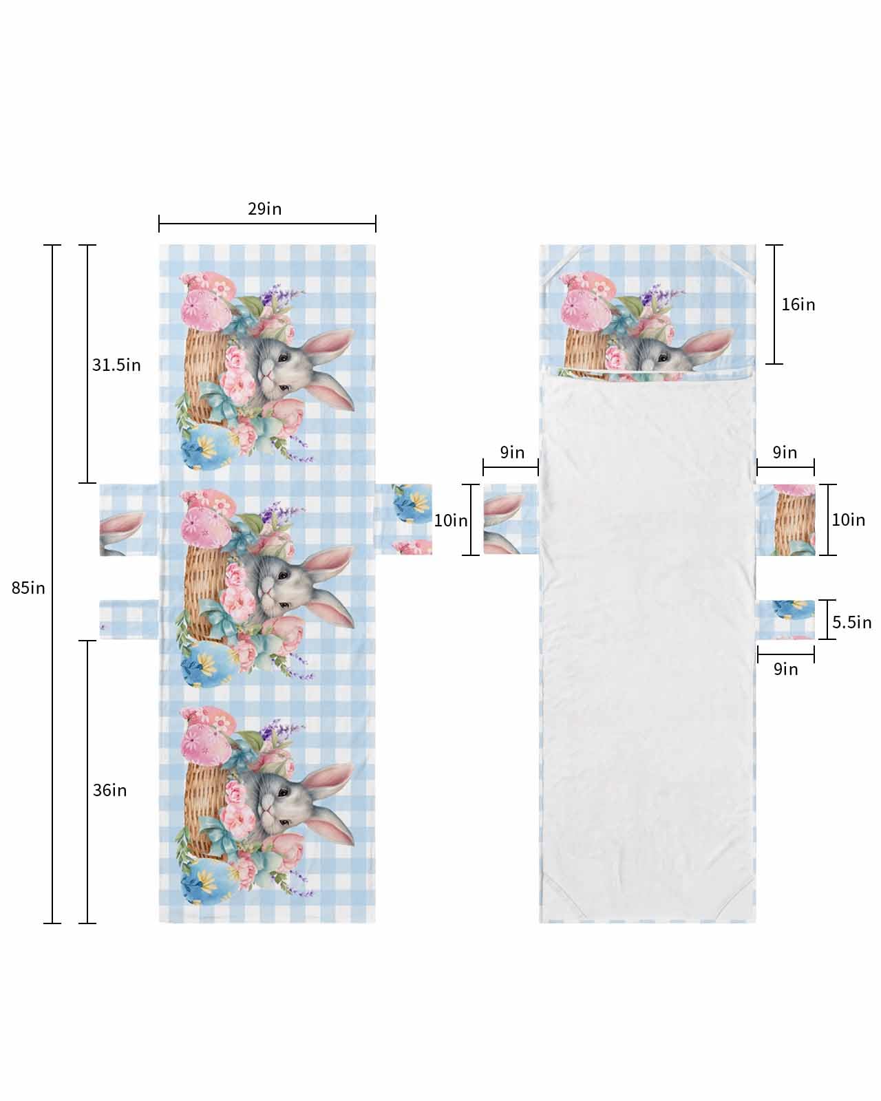Spring Easter Bunny Beach Lounge Chair Towel Cover, Soft Chaise Lounge Towel with Side Pockets Patio Pool Chairs Cover for Beach/Pool Sunbathing 29x85 Watercolor Floral Botanical Eggs Blue Plaid