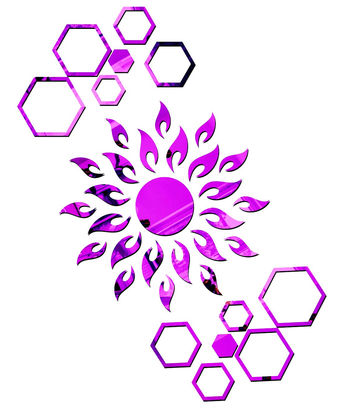 Bikri Kendra Ind Sun with 12 Hexagon Rings (Purple) Mirror Stickers