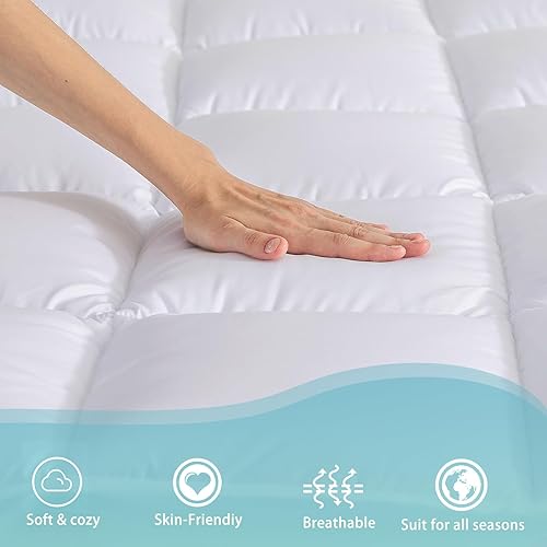 Miniatura 5 de WhatsBedding Cubrecolchón de espuma viscoelástica de doble capa de 4 pulgadas, espuma viscoelástica de gel de 2 pulgadas y funda de colchón superior