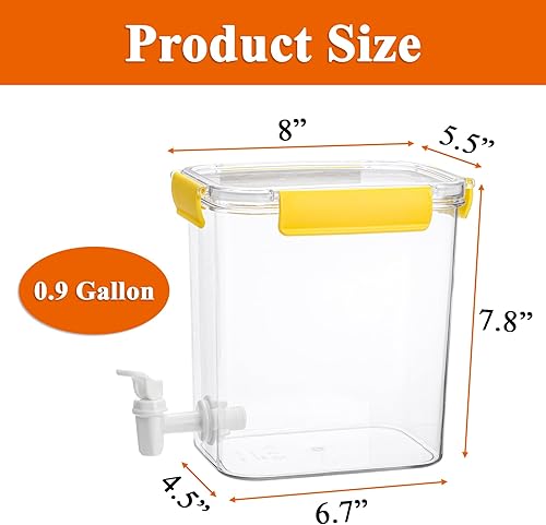 Miniatura 2 de Elsjoy Paquete de 2 dispensadores de bebidas de plástico de 0.9 galones (3.5 L) con espiga, dispensador de bebidas para refrigerador, recipiente de