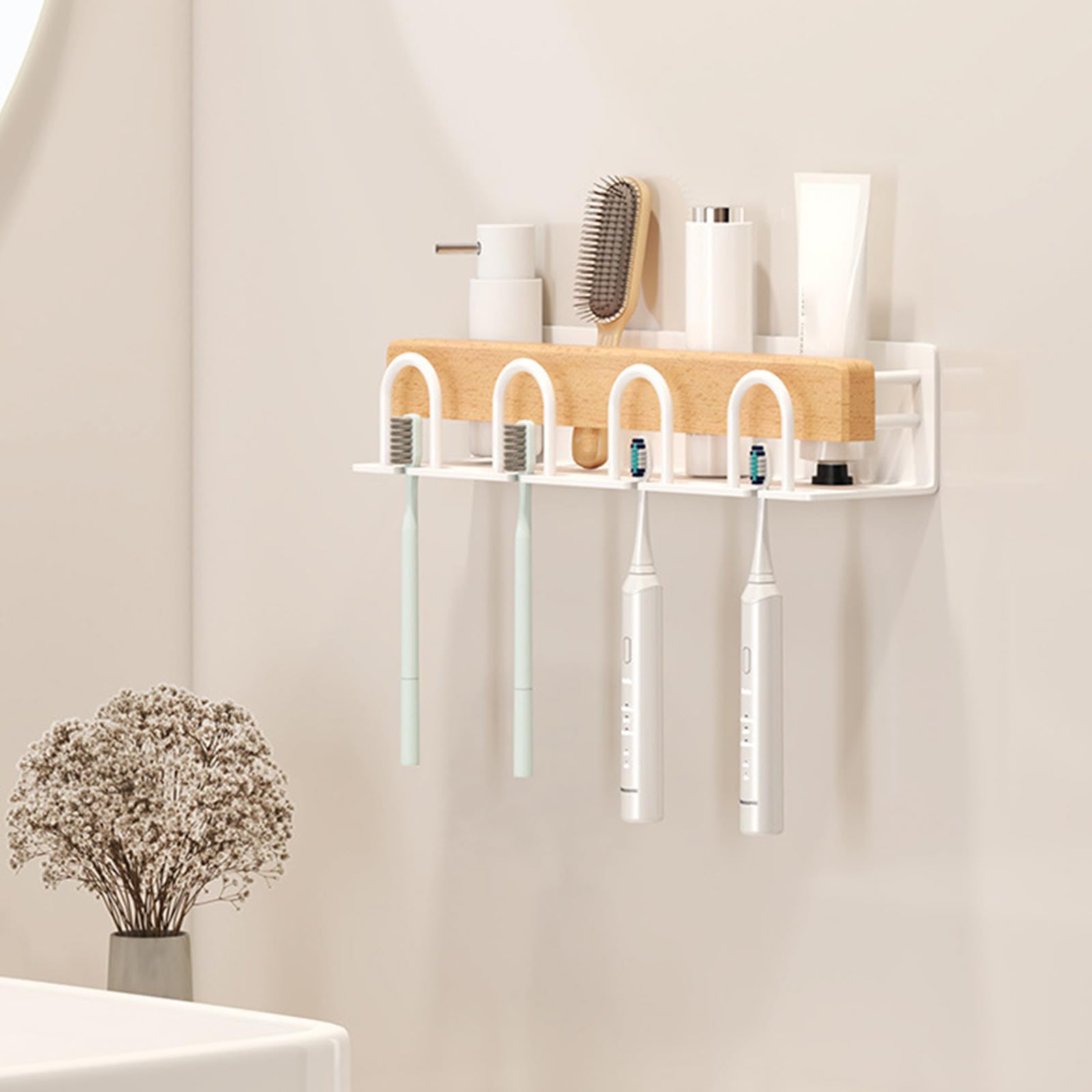 Múltiples cepillos de dientes eléctrico muelle pared soporte madera y aluminio cepillo de dientes para el hogar decoración de baño