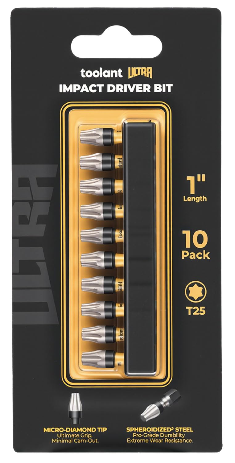 toolant T25 1" Impact Torx Bits, 1/4" Hex, S2 Steel, 10-Piece Set