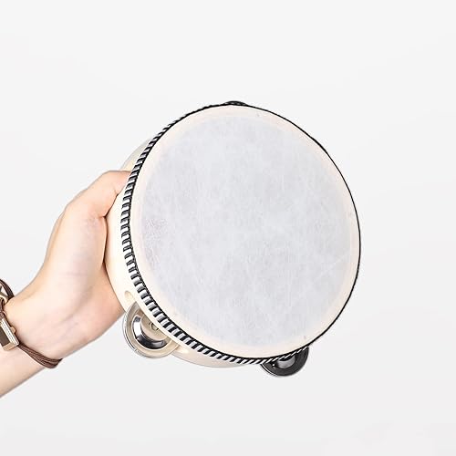 Pandereta para niños de 6 pulgadas, tambor pequeño de mano con cascabeles de metal, instrumento musical de percusión para juegos de fiesta,
