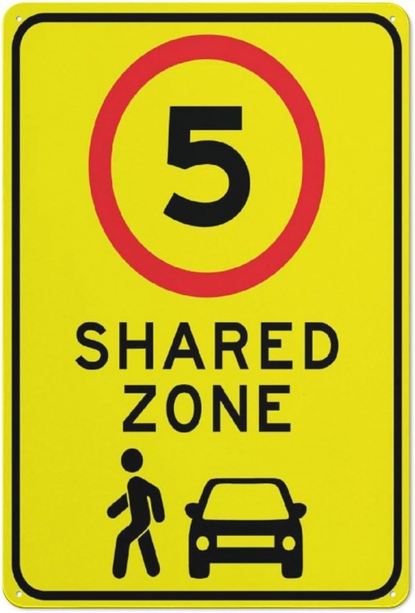 Shared Zone 5Km Bright Yellow Rust Free Aluminum Sign - Pre-Drilled Holes for Fence/Door Mounting in School Zone, Neighborhood - 12x16 Inch​