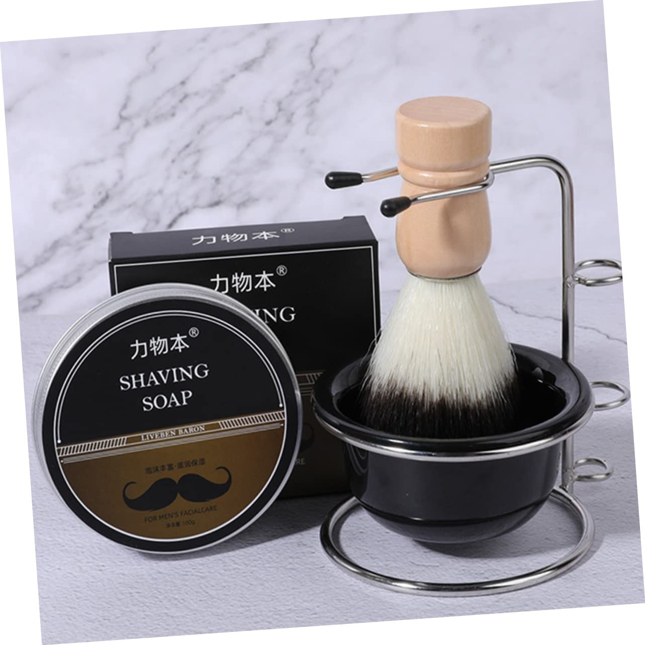 SOESFOUFU Shaving Accessory Kit Brush Bowl Soap Dish Professional Shave Set Metal Cup Stand for Traditional Shaving