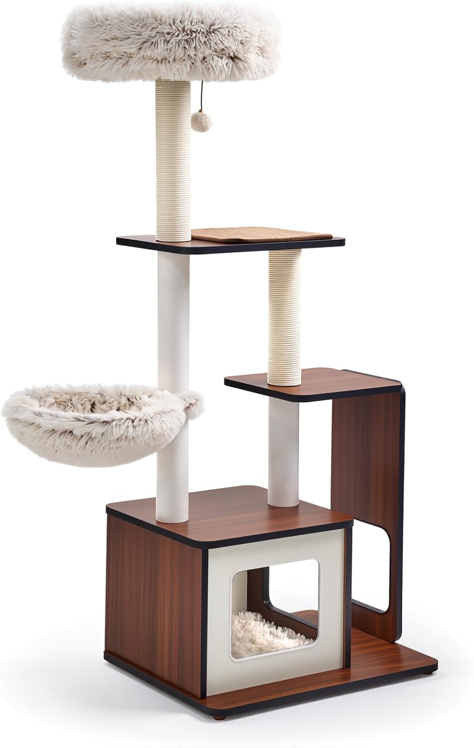54-Inch Premium Multi-Level Modern Cat Tree & Tower - Unique Design Indoor Cat Condo with Scratching Posts, Hammock, Top Perch & Interactive Drop Ball Toy