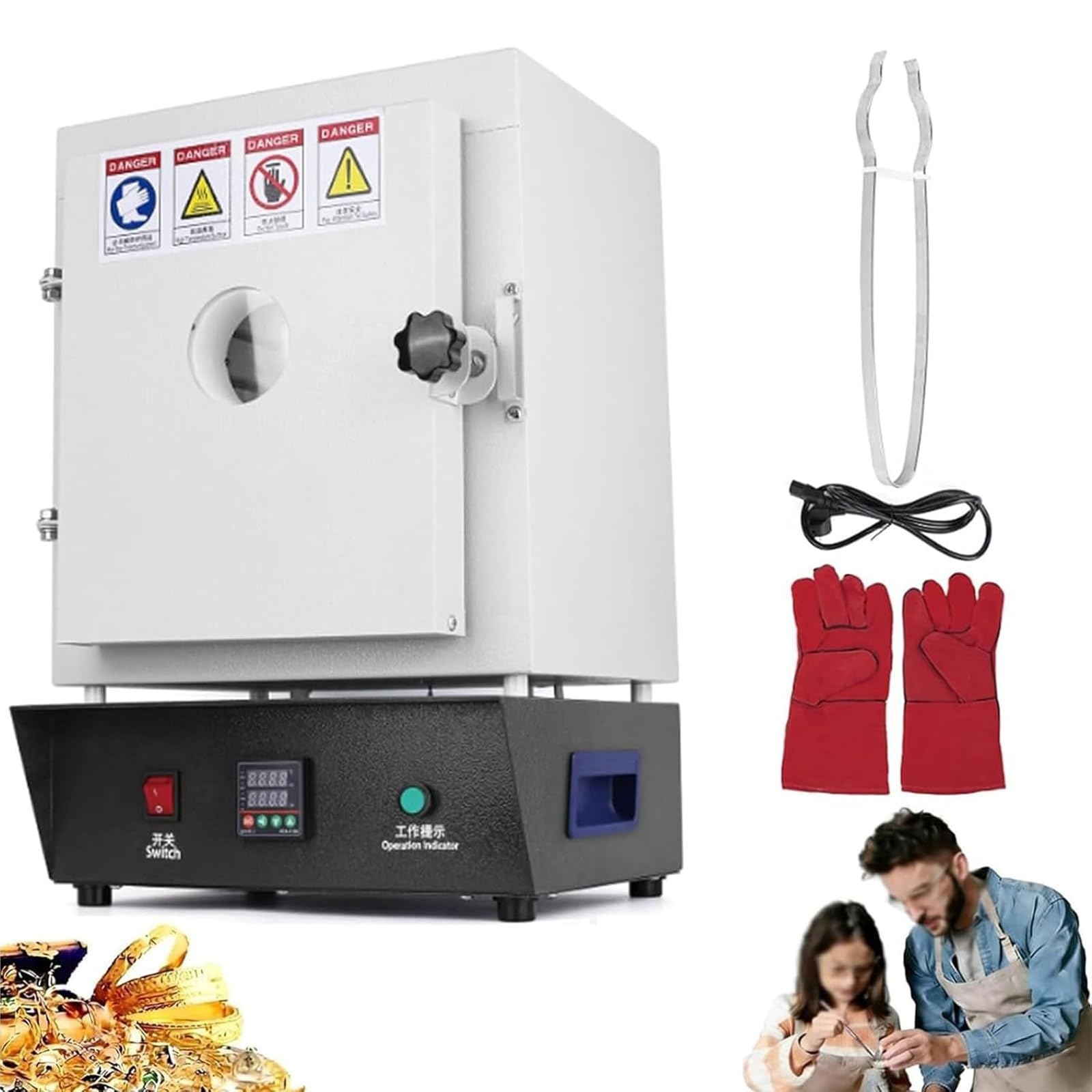 Piekarnik do odlewania metali i piec ceramiczny 1500 W, 1150°C, okno obserwacyjne, ogrzewanie 3-stronne, ekran LCD, szybkie chłodzenie, do ceramiki i topienia