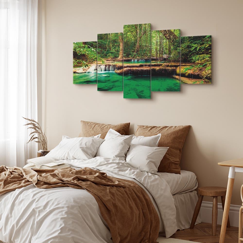 Cuadros B&D XXL - Cuadro en Lienzo Cascada 200x100 cm 5 piezas - Impresión en material tejido no tejido cuadros decoracion salon modernos lienzos - Naturaleza Paisaje c-B-0036-b-n