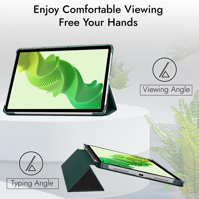 Image of Robustrion Cover for Realme Pad 2 Cover Case 11.5 inch, Transparent Back Flip Case Cover for Realme Pad 2 Tablet Cover - Dark Green