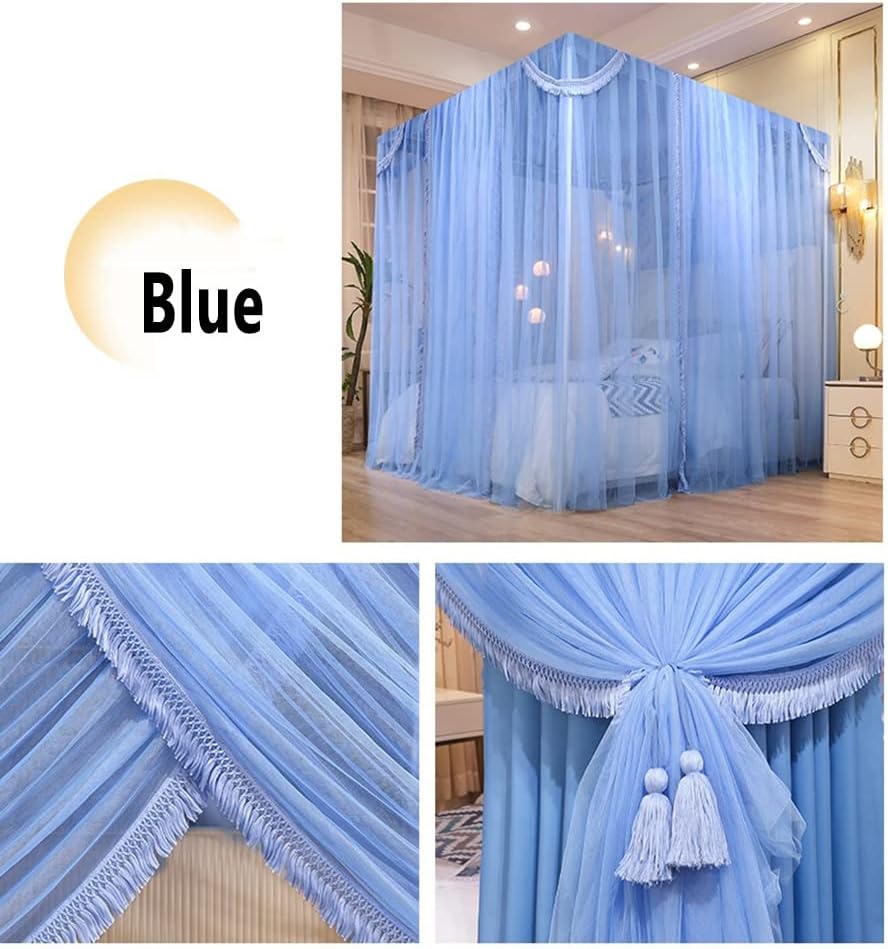 2 in 1 Bed Canopy Mosquito net Suitable for Single Bed Double Bed, Bedroom Decorative Bed Curtain, with Metal Stand (Color : Blue, Size : 180X200cm/71X79in)