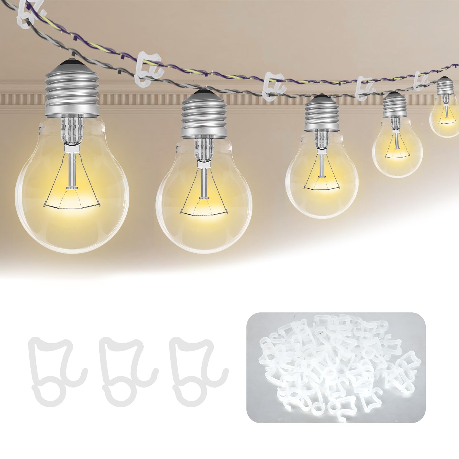 Bomiclss White 100Pcs Gutter Hooks For Outdoor Lights, Outdoor Light Hooks Clips, Light Clips Hooks For Wedding Christmas String Lights Garden Tree Home Decor (White)