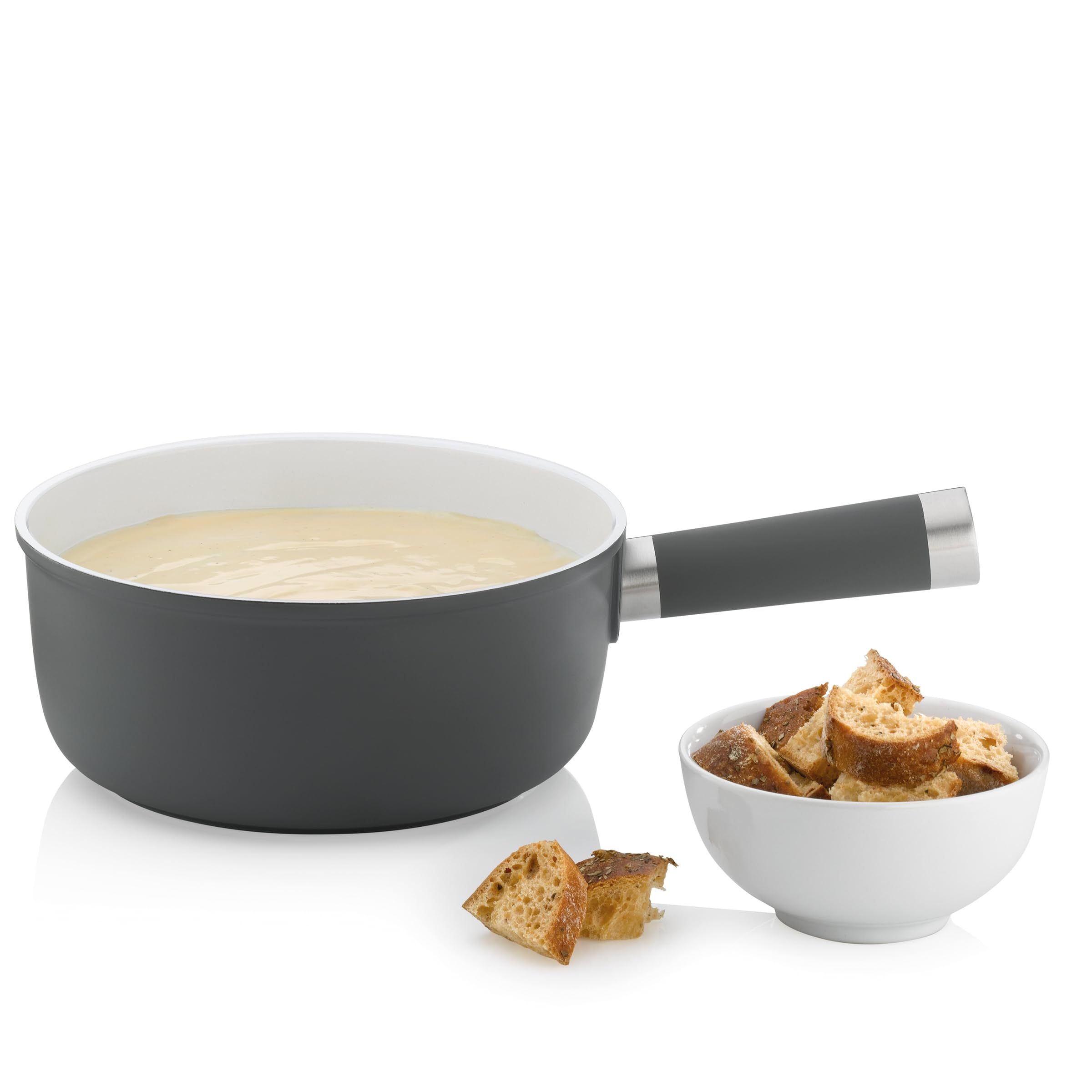 kela Set per fonduta di Formaggio 10 Pezzi, fonduta in Alluminio pressofuso per 6 Persone LANCY, Rivestimento in Ceramica, con Supporto per bruciatore, forchette per fonduta, portaforchette