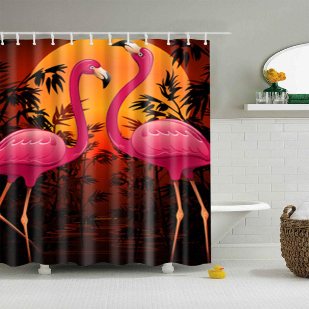 Tenda Doccia LB - Stampa Foglie E Fenicotteri, 120x175 Cm