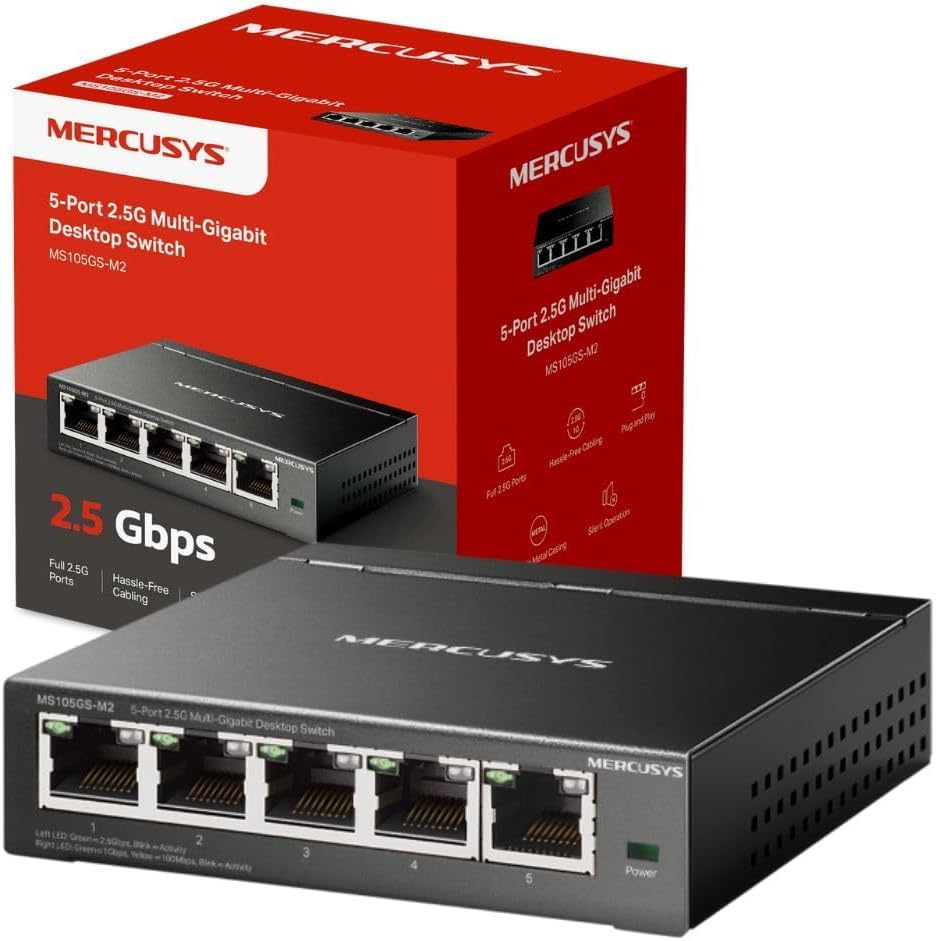 MERCUSYS MS105GS-M2 2.5GB Switch with Super fast Connections 5 Ports Ethernet Splitter Network Switch TP-Link Ethernet Switch Silent Operation Ideal for Various Scearios Durable Design Plug and Play