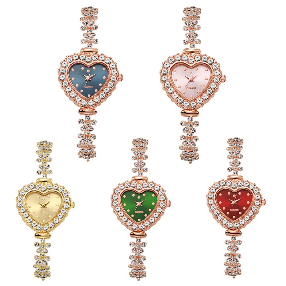 5 Stück verstellbare Armbanduhr für Damen Strass Quarzuhr Diamantbesetzte Uhr Casual Mode Herzform rundes Zifferblatt Analog Quarz Armbanduhren