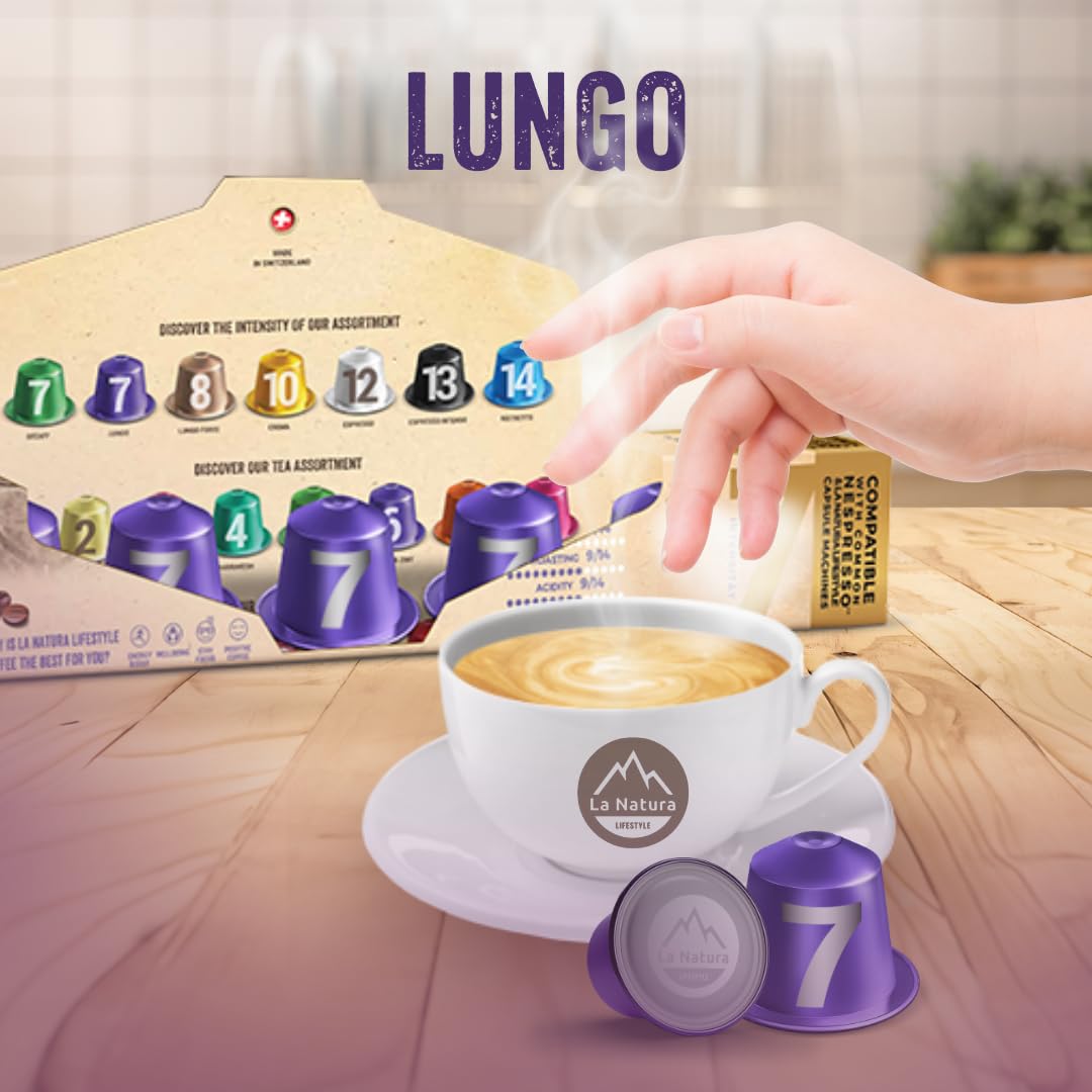La Natura Lifestyle | 120 cápsulas de café LUNGO de aluminio | compatibles con máquinas de cápsulas de café Nespresso®* | 100% reciclables