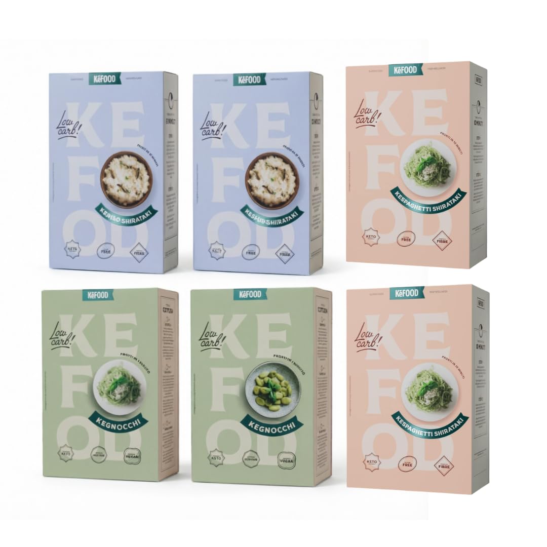 Kefood® Kit Pasta Keto (Box Scorta 6 Confezioni) – Mix 2 Spaghetti, 2 Riso, 2 Gnocchi – Pasta di Konjac Shirataki Senza Glutine e Low Carb