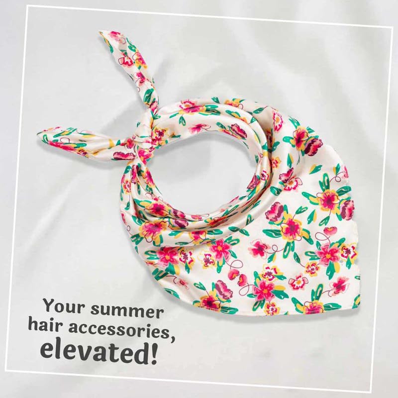 Image of Hair Drama Co. Elastic Bandana Head Scarf for Women | Silk Satin Head Wrap Bandana Scarves | Boho Style Statement Headband Stylish Design | All Day Wear Scarves | Hair Scarf Accessories