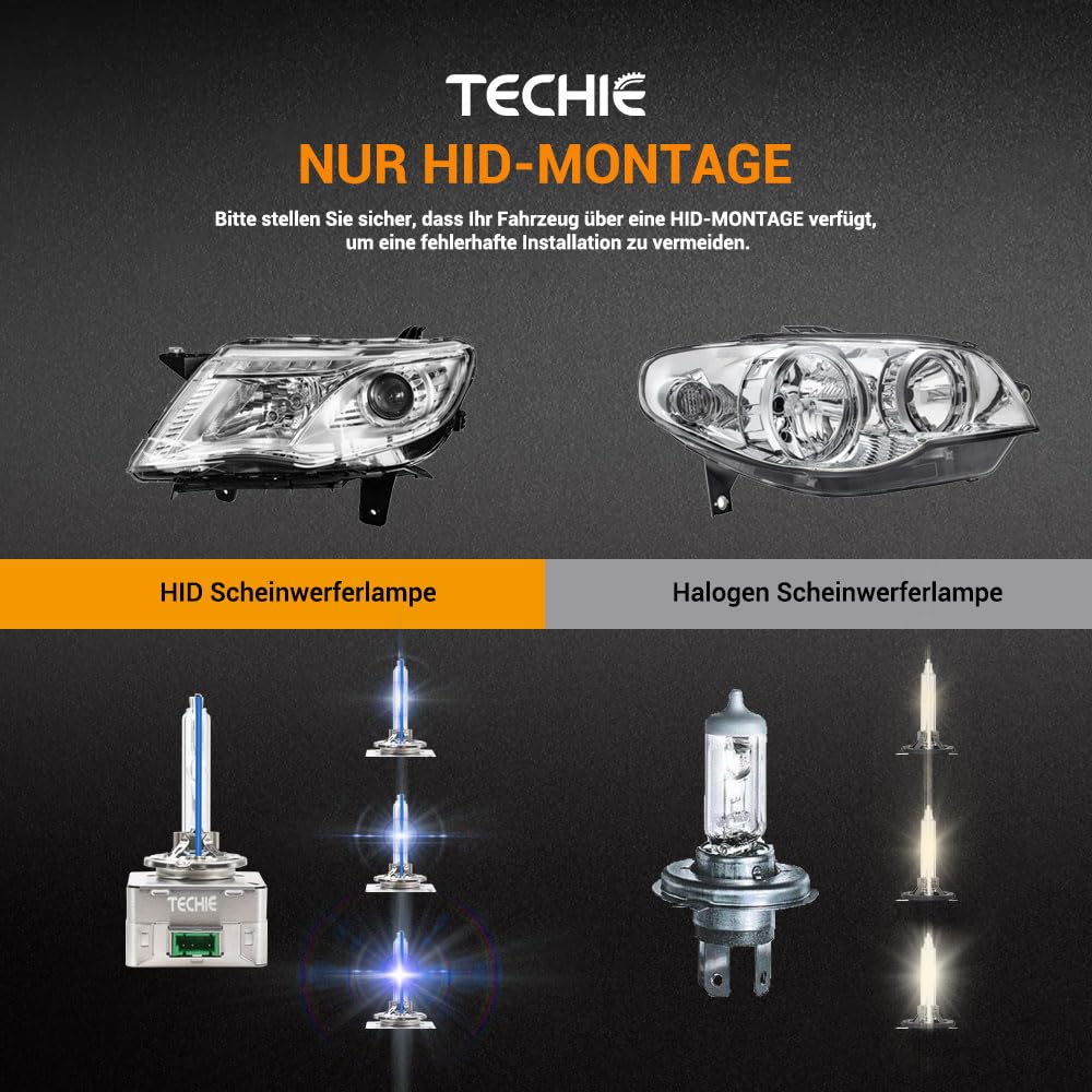 Techie D3S Xenon Brenner 8000k, 12V 35W Xenon Auto Scheinwerferlampe, Kaltblau Aluminium Fahrzeugscheinwerferbirne, HID Entladungs Lampe Ersatz Kit– 2 Stück (D3S-8000K)